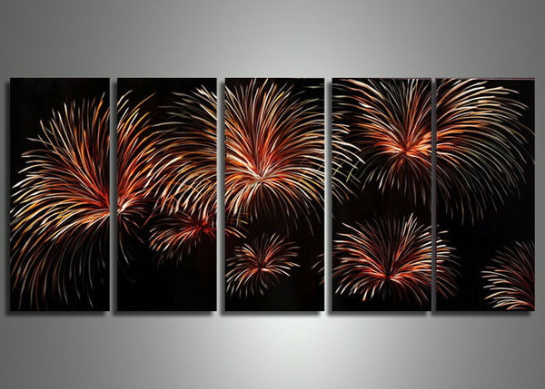Black Fireworks Metal Wall Art 60x24in