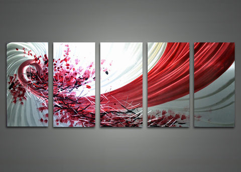 Abstract Red and White Metal Wall Art 60 x 24in