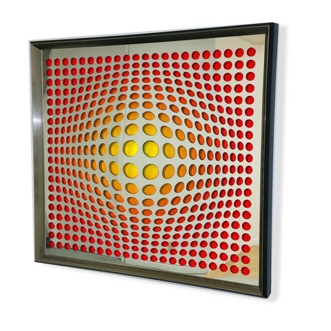 Modern Acrylic Mirror - Framed Vortex Art  - Red and Black  32x32"