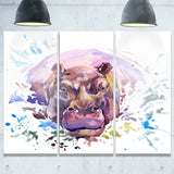 hippopotamus watercolor animal canvas artwork PT6032