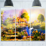 house near the lake swans landscape canvas artwork PT6086