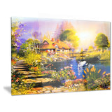 house near the lake swans landscape canvas artwork PT6086