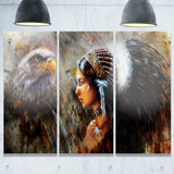 indian woman with feather headdress indian canvas artwork PT6088