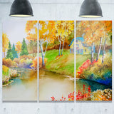 house and quiet pond in fall landscape canvas art print PT6158