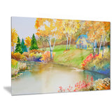 house and quiet pond in fall landscape canvas art print PT6158