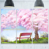 bench under flowering peach tree floral canvas print PT6235