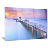 blue wooden bridge seascape photography canvas art PT6457