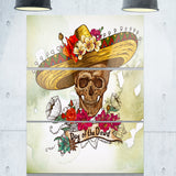 skull in sombrero with flowers digital floral canvas print PT6635