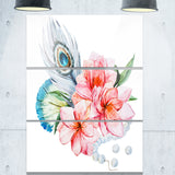 flowers and peacock feather floral canvas art print PT6637