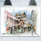 city street illustration art cityscape street art canvas print PT7346