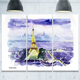 eiffel tower on blue background painting canvas art print PT7468