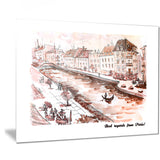 sepia hand drawn sketch of paris cityscape canvas art print PT7524