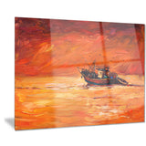 fishing boat in red hue seascape panting canvas print PT7624