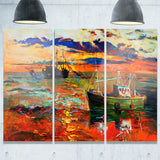 colorful fishing ships seascape painting canvas print PT7784