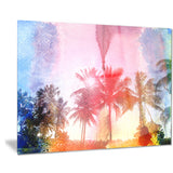 retro palm trees long view landscape painting canvas print PT7797