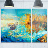 colorful lake with boats seascape painting canvas print PT7833