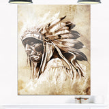 vintage style indian head tattoo digital art canvas print PT7900