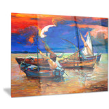 fishing boats under blue sky seascape painting canvas print PT7905