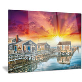 wooden homes at sunset landscape photo canvas art print PT8433