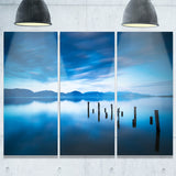 blue lake with wooden pier landscape photo canvas print PT8643