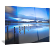 blue lake sunset with pier landscape photo canvas print PT8645