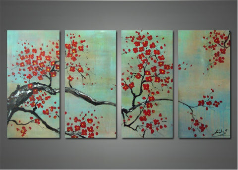 Red Flowers - Modern Canvas Floral Art 1146 - 48x28in