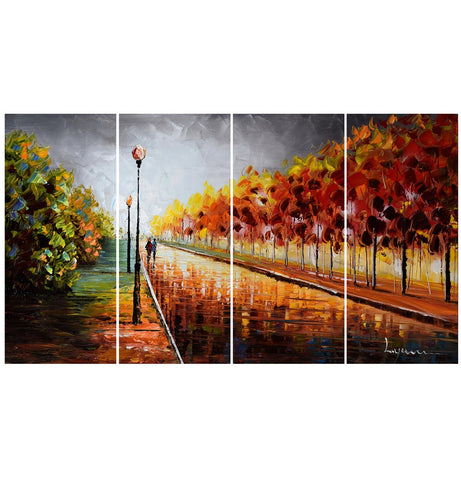Landscape Oil Painting - Trees Stormy Autumn - 48x28