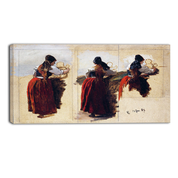 MasterPiece Painting - Hans Gude Studies of a Woman from Rugena