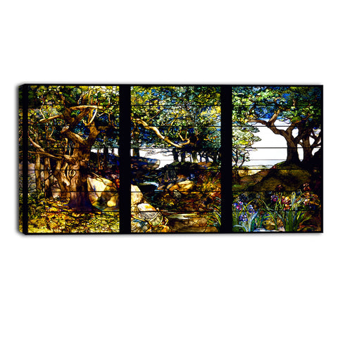MasterPiece Painting - Louis Comfort Tiffany A Wooded Landscape in Three Panels