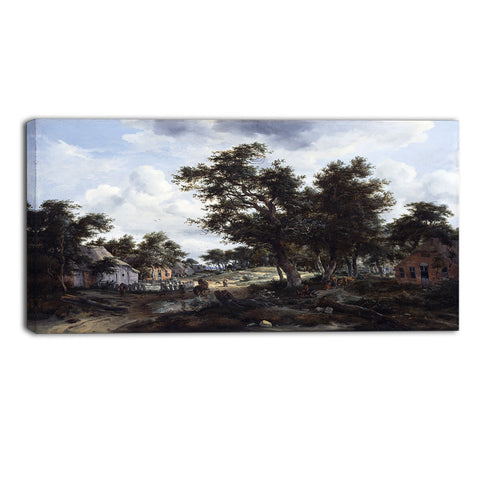 MasterPiece Painting - Meindert Hobbema A Wooded Landscape with Travelers