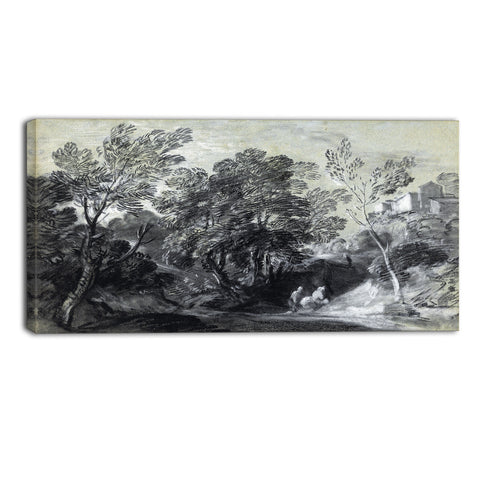 MasterPiece Painting - Thomas Gainsborouh Wooded Landscape with Figures