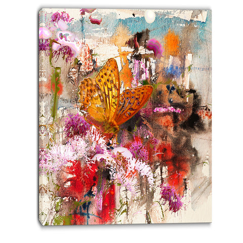 butterfly drinking honey floral canvas art print PT6008
