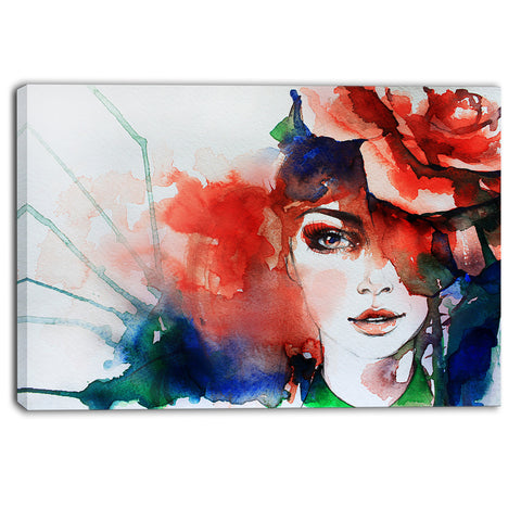 woman with rose illustration abstract canvas artwork PT6166