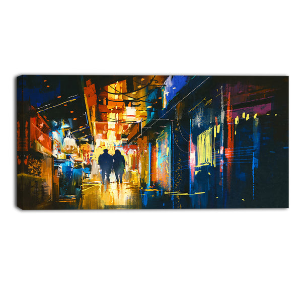 couple walking in an alley cityscape canvas artwork PT6186