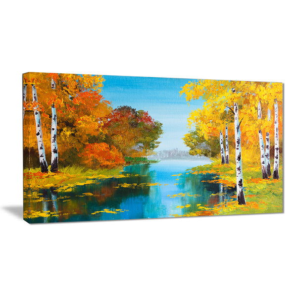 birch forest near the river landscape canvas print PT6223