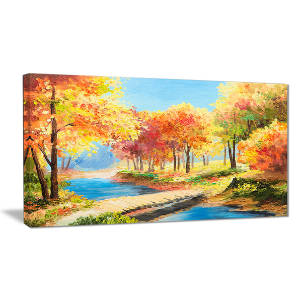 wooden bridge in colorful forest landscape canvas print PT6238