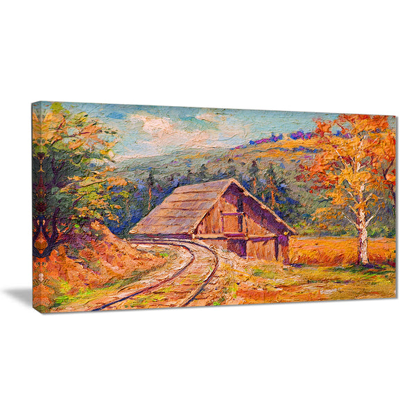 railway track in village landscape canvas art print PT6265