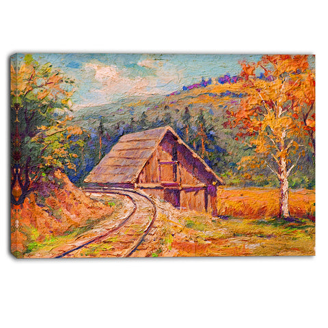 railway track in village landscape canvas art print PT6265