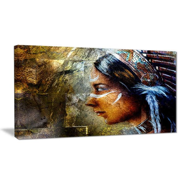 indian woman with headdress portrait canvas art print PT6276