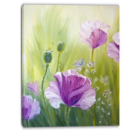 purple poppies in morning floral canvas art print PT6277