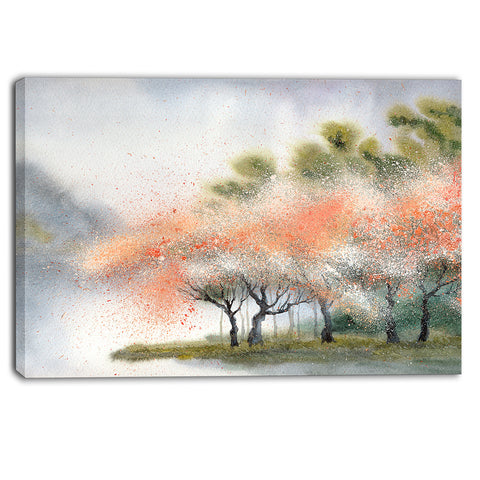 trees with flowers near river landscape canvas print PT6359