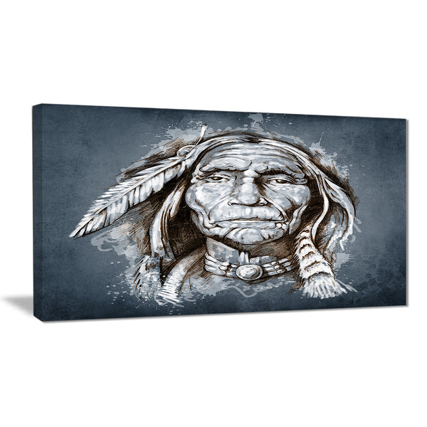 sketch of tattoo american indian portrait canvas print PT6383