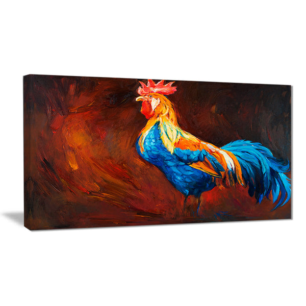 blue and orange rooster animal canvas art print PT6518