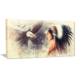 indian woman and eagle portrait canvas art print PT6526