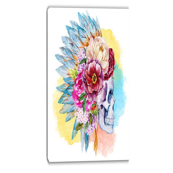 skull and flowers digital floral canvas art print PT6632