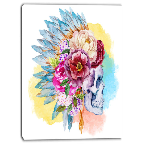 skull and flowers digital floral canvas art print PT6632