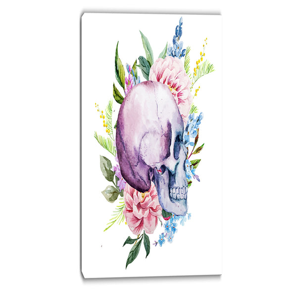 skull with flower borders digital floral canvas art print PT6633