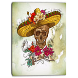 skull in sombrero with flowers digital floral canvas print PT6635