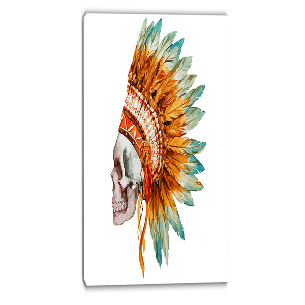 skull with feathers digital canvas art print PT6636