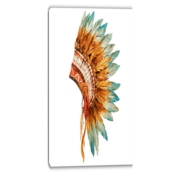 feathers on ethnic skull digital canvas art print PT6638